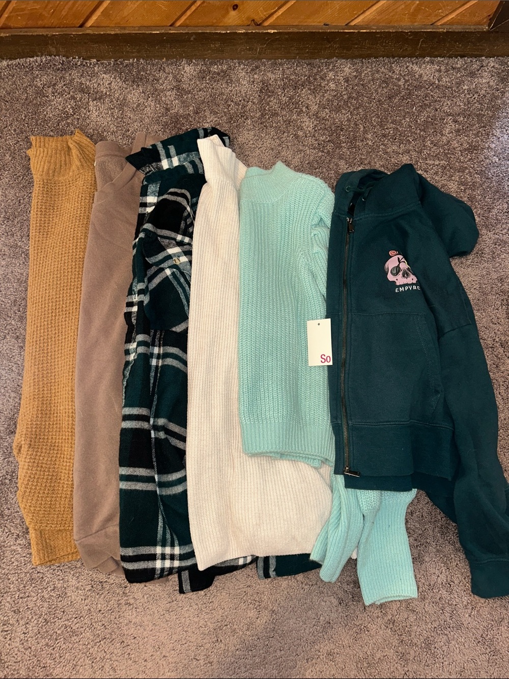 Size large fall/winter zip up sweatshirt, sweater, and flannel bundle